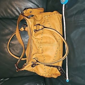 Bruce Makowsky neutral color studded leather bag EUC